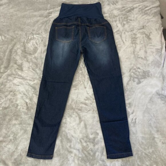 Oh! Mamma Dark Wash Over the Belly Maternity Jeans Stonewashed Front & Back Med - Picture 8 of 11